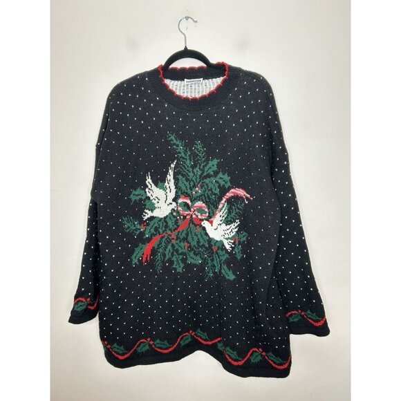 Adele Knitwear Vintage Christmas Sweater Doves Holiday Long Sleeve One Size - Picture 2 of 7